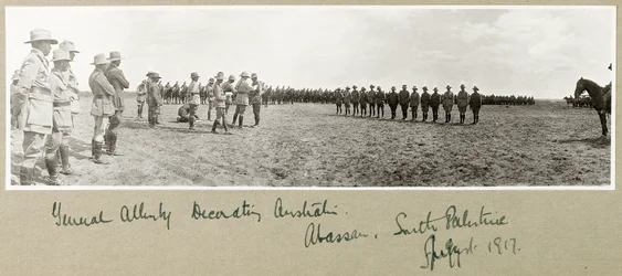 General Allenby decorating Australian troops at Abassan, South Palestine, August 1917